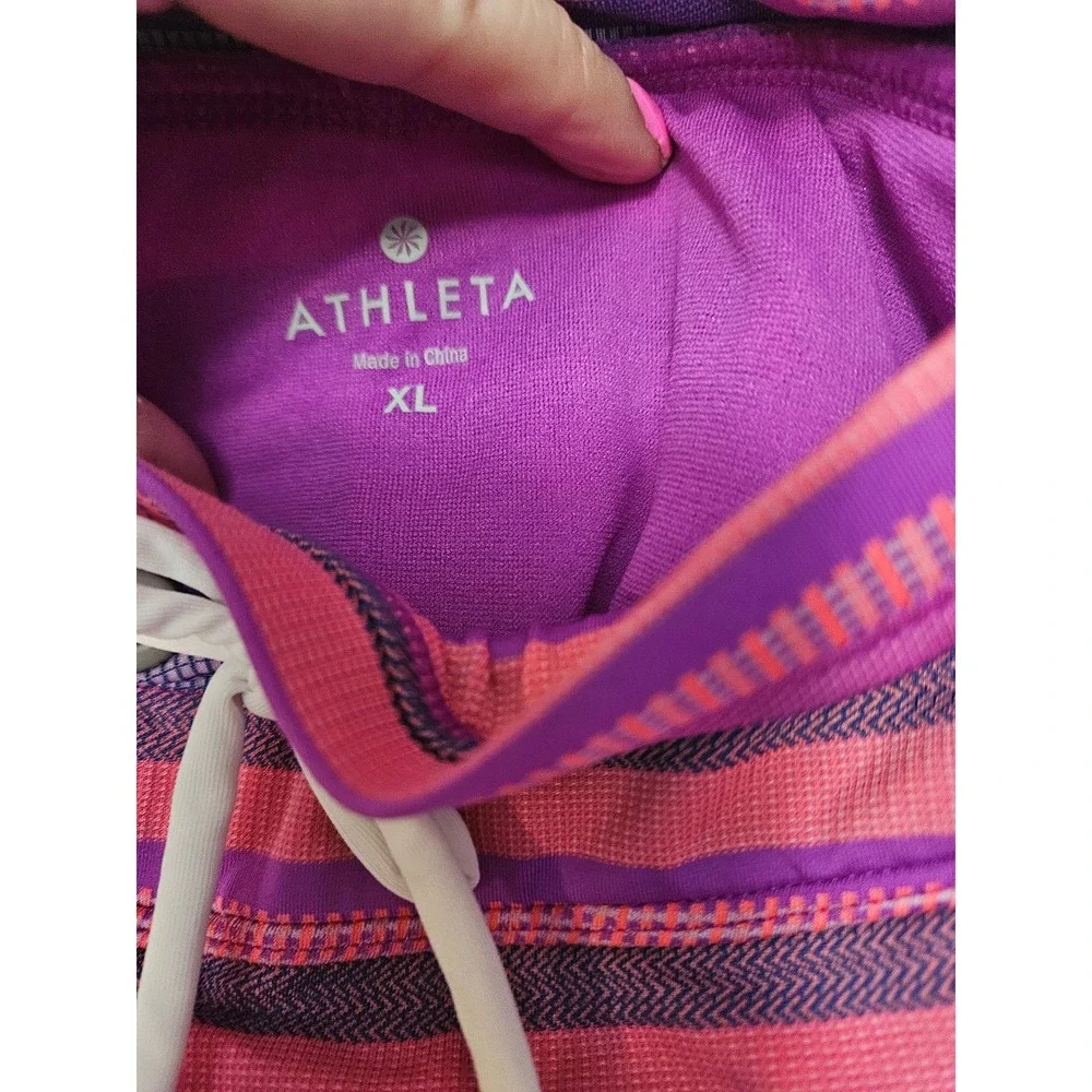 Athleta Hybrid Swim Shorts Women XL Purple Beachside Shortie Pink Stripes #820